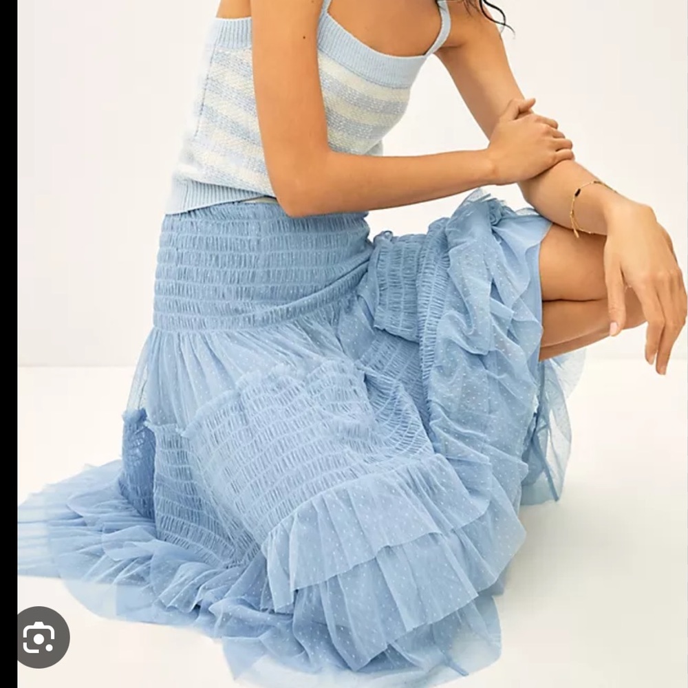Anthropologie Tulle Blue Midi Skirt